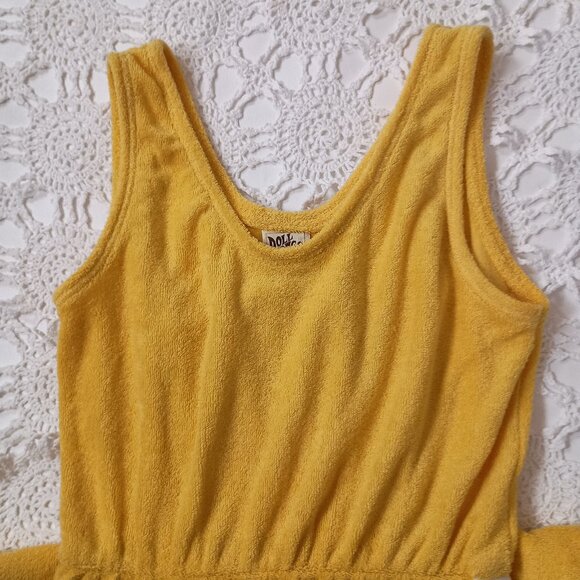 Vtg 70s Doll Rags Sleeveless Dress Yellow Terry Cloth Knee Length Medium Women - Picture 5 of 9